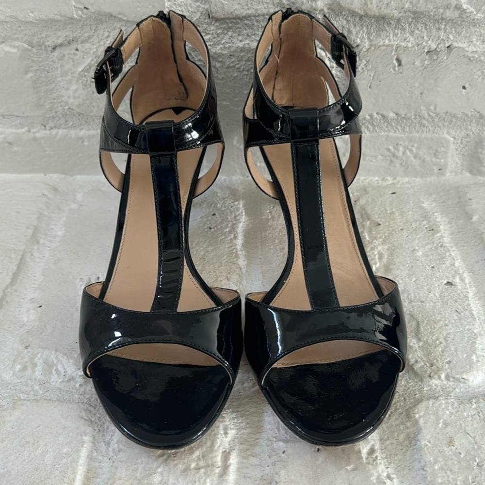 Via Spiga Black Patent Kitten Heels, 10.5